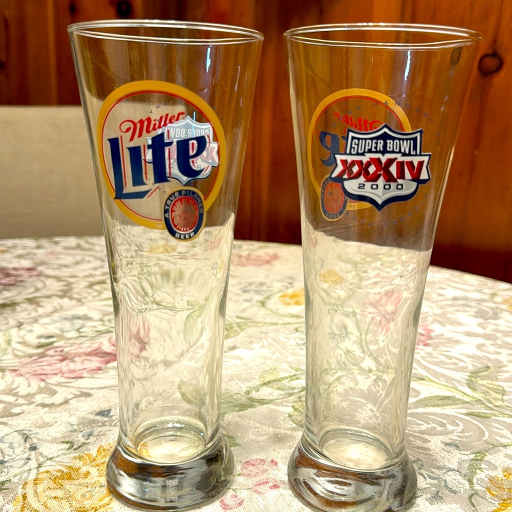 Miller Lite Pilsner Glass Set SuperBowl 2000 St Louis Rams VS Atlanta-2 glasses